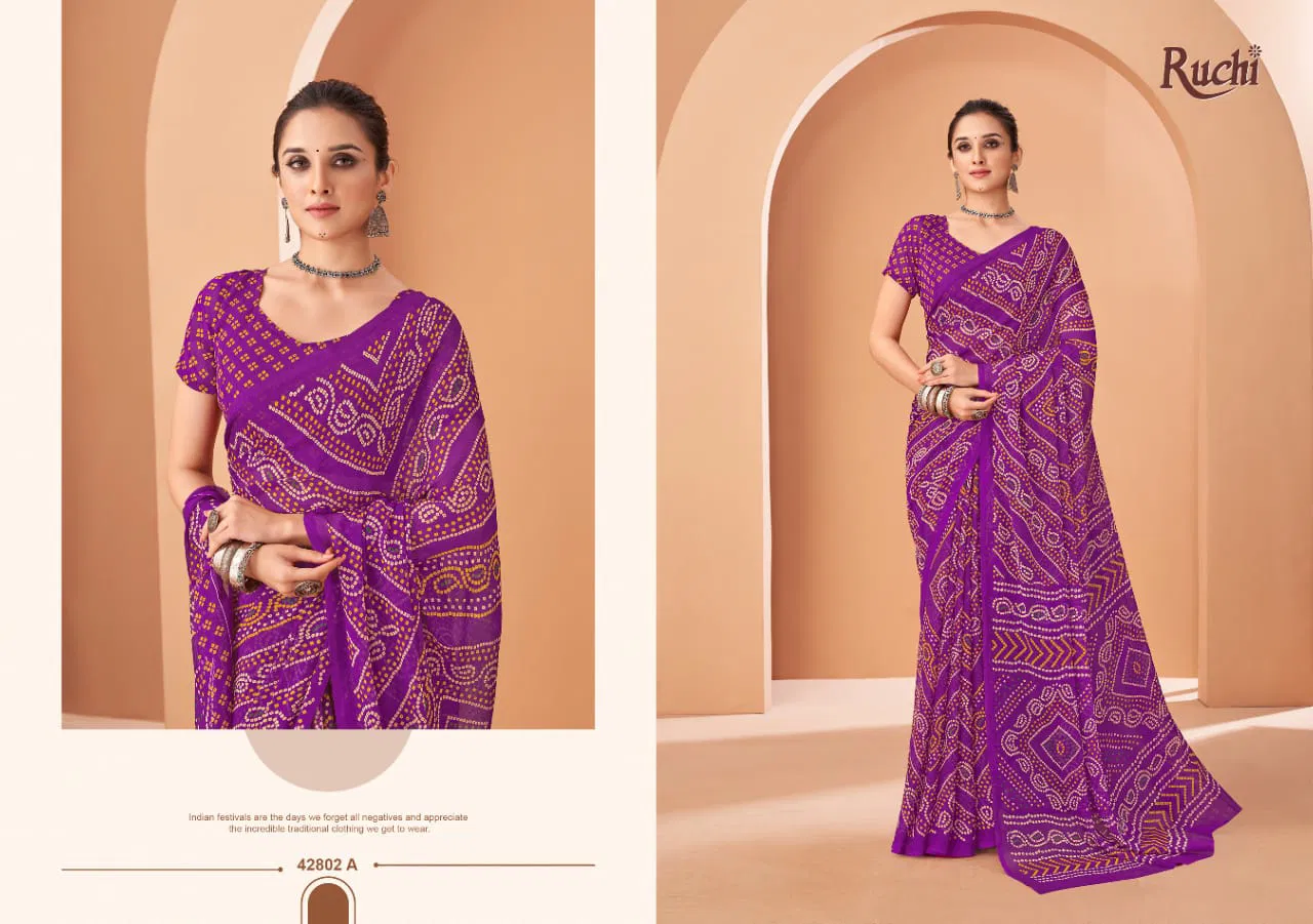 Star Chiffon 195 By Ruchi Chiffon Daily Wear Sarees Wholesale Market In Surat With Price